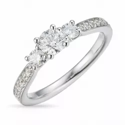 ægte diamant ring i 14 karat hvidguld 0,30 ct 2 x 0,10 ct 0,11 ct