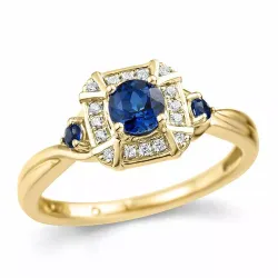 firkantet safir diamantring i 14 karat guld 0,07 ct 0,45 ct 0,09 ct