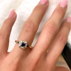 firkantet safir diamantring i 14 karat guld 0,07 ct 0,45 ct 0,09 ct