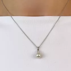 perle diamantvedhæng i 14 karat hvidguld 0,10 ct