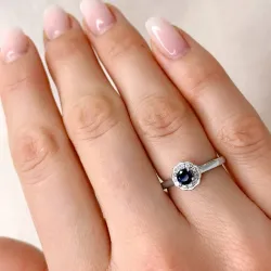 blomster safir diamantring i 14 karat hvidguld 0,14 ct 0,38 ct