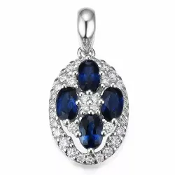 ovalt safir diamantvedhæng i 14 karat hvidguld 0,35 ct