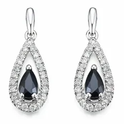 dråbe blå safir diamantøreringe i 14 karat hvidguld med diamant og safir