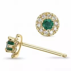 runde grønne smaragd ørestikker i 14 karat guld med diamant og smaragd 