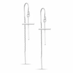 lange kors kæde øreringe i sølv