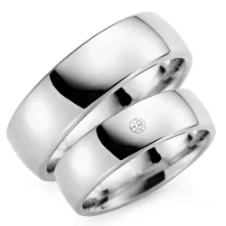 7 mm vielsesringe i 9 karat hvidguld 0,03 ct - sæt