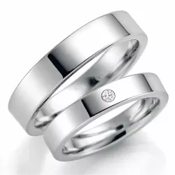 4 mm vielsesringe i 9 karat hvidguld 0,03 ct - sæt