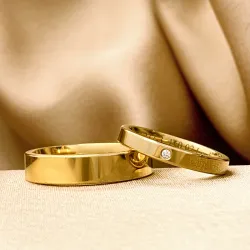 5 og 3 mm diamant vielsesringe i 9 karat guld - sæt