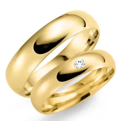 6 og 5 mm vielsesringe i 14 karat guld 0,03 ct - sæt