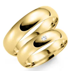 6 mm vielsesringe i 14 karat guld 0,03 ct - sæt