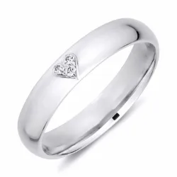 4 mm hjerte diamant vielsesring i 9 karat hvidguld 0,01 ct