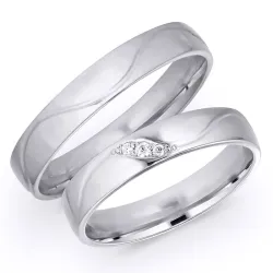4 mm vielsesringe i 14 karat hvidguld 0,008 ct og 0,015 ct - sæt