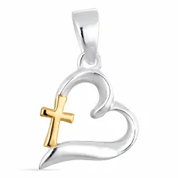 hjerte kors vedhæng i sølv og forgyldt sølv