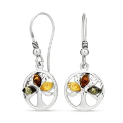 livets træ multifarvede rav øreringe i sølv