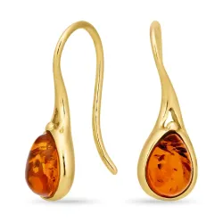 yndige dråbe rav øreringe i forgyldt sølv