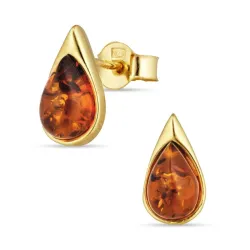 dråbe rav ørestikker i forgyldt sølv