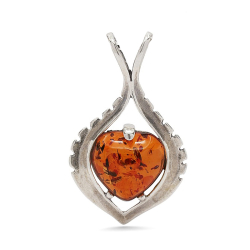 Stort hjerte rav vedhæng i sølv