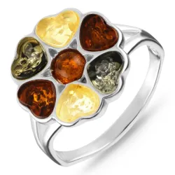 blomster rav ring i sølv