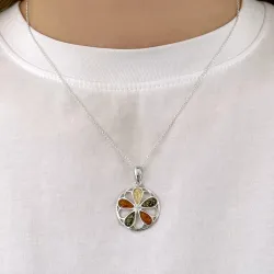 rundt rav vedhæng i sølv