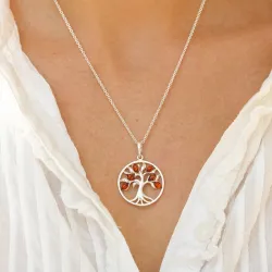 25 mm livets træ rav vedhæng i sølv