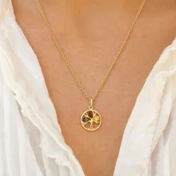 livets træ multifarvet rav vedhæng i forgyldt sølv