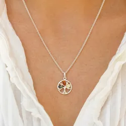 livets træ multifarvet rav vedhæng i sølv