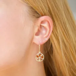 livets træ rav øreringe i forgyldt sølv