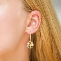 livets træ multifarvede rav øreringe i forgyldt sølv