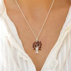 livets træ rav vedhæng i sølv