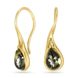 yndige dråbe grønne rav øreringe i forgyldt sølv