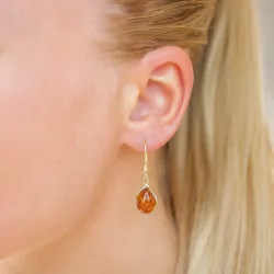 lange rav øreringe i forgyldt sølv