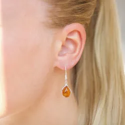 lange rav øreringe i sølv