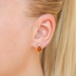 dråbe rav ørestikker i forgyldt sølv