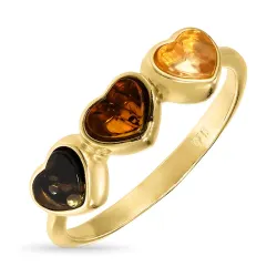 hjerte multifarvet rav ring i forgyldt sølv