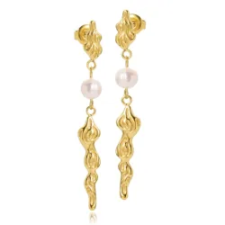 Sistie2ND Freja perle kæde øreringe i forgyldt stål