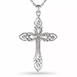 stort kors halskæde i sølv med vedhæng i sølv