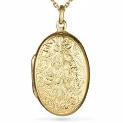 ovalt blomster halskæde i forgyldt sølv med medaljon i forgyldt sølv