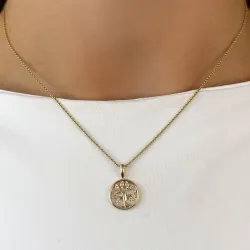 12 mm livets træ diamant halskæde i forgyldt sølv med vedhæng i 8 karat guld - Gold Collection