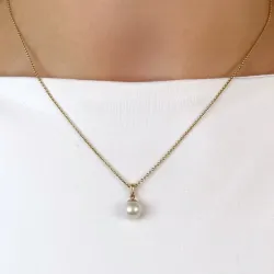 7 mm sølv hvid perle vedhæng i 9 karat guld