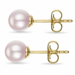 6 mm rosa perleøreringe i 9 karat guld
