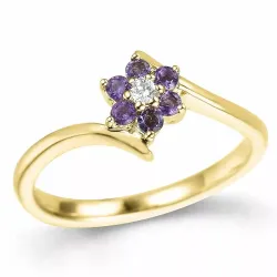 blomster ametyst diamantring i 9 karat guld 0,03 ct 0,18 ct