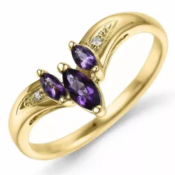 V ametyst diamantring i 9 karat guld 0,01 ct 0,25 ct 0,14 ct