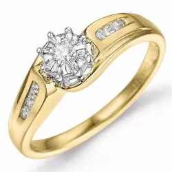 blomster diamant ring i 9 karat guld.- og hvidguld 0,04 ct 0,06 ct