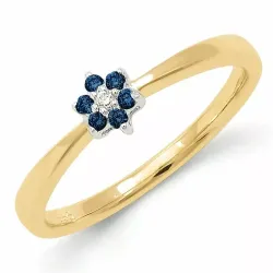 blomster safir diamantring i 9 karat guld.- og hvidguld 0,01 ct 0,06 ct