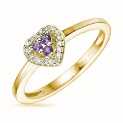 hjerte ametyst diamantring i 9 karat guld 0,07 ct 0,05 ct