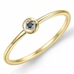 rund sort diamant ring i 9 karat guld.- og hvidguld 0,01 ct