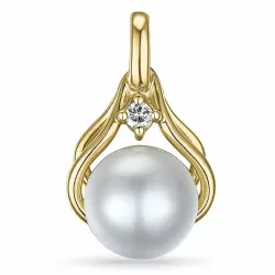 Perle diamantvedhæng i 9 karat guld 0,02 ct
