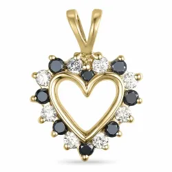 hjerte sort diamant vedhæng i 9 karat guld 0,13 ct 0,12 ct