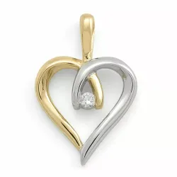 Hjerte vedhæng i 9 karat guld.- og hvidguld 0,02 ct ct