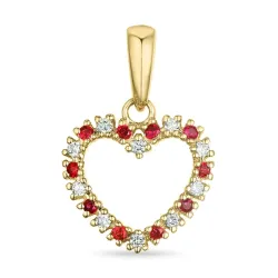 hjerte rubin diamantvedhæng i 9 karat guld 0,08 ct 0,09 ct